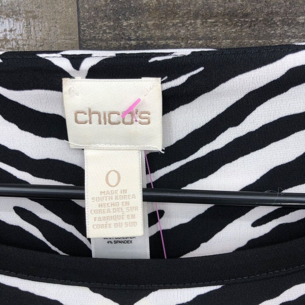 Chico's Women's Knit Kit Classic Zebra Top Blouse Size 0/S/4 Flowing Sleeves - Picture 5 of 9